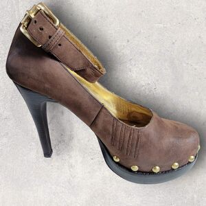 Michael Kors Brown Suede Stiletto Platform Stud Pumps Heels 6.5 Parker